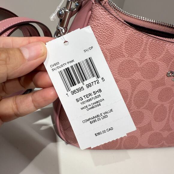 COACH Teri Shoulder Bag In Signature Canvas CV933 Dusty Pink - Picture 7 of 16